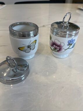 Porcelain Egg Coddlers with Floral & Butterfly Motifs